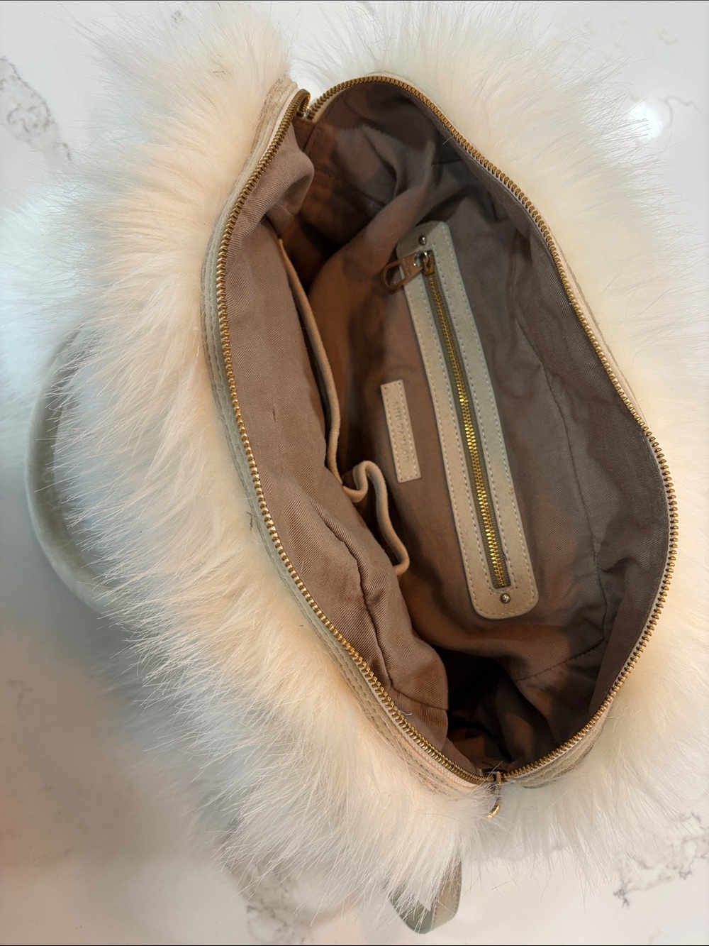 Ann Taylor Ivory Plush Faux Fur Satchel Large Handbag Purse - Picture 8 of 11